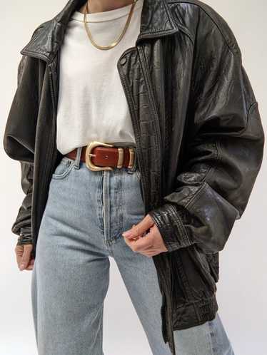 Amazing Vintage Black Leather Bomber Jacket