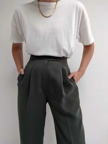 Vintage Dark Olive Pleated Trousers - image 1