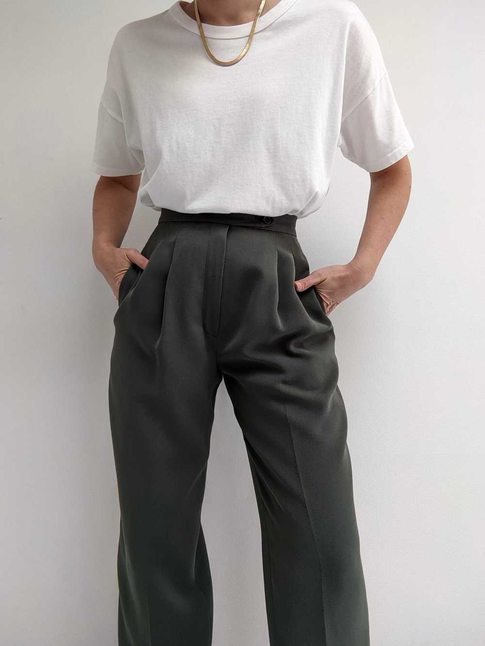 Vintage Dark Olive Pleated Trousers - image 2