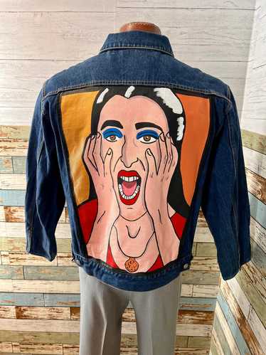 00’s Blue Italian Custom Hand Painted Denim Jacke… - image 1