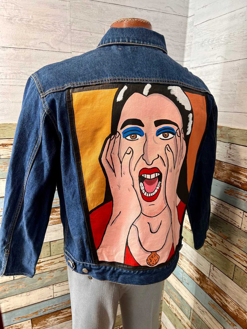 00’s Blue Italian Custom Hand Painted Denim Jacke… - image 2