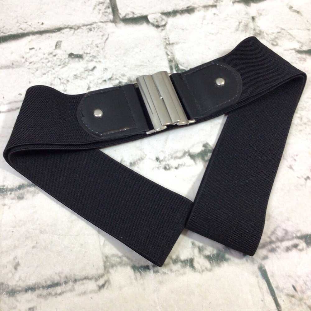 Buckle Vintage Stretch Elastic Belt Black with Si… - image 1