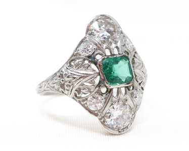 Edwardian Emerald & Diamond Ring - image 1