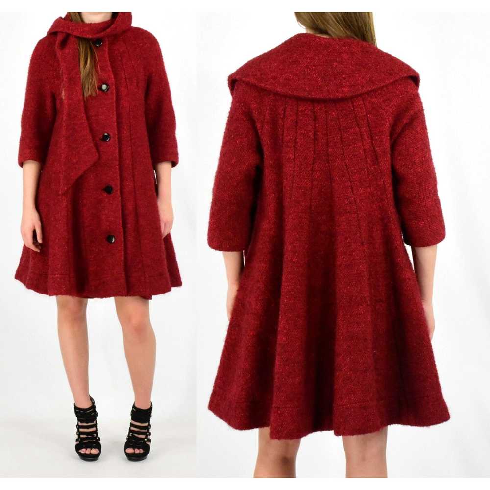 Vintage 50s Vintage Red Textured Wool Swing Coat … - image 1