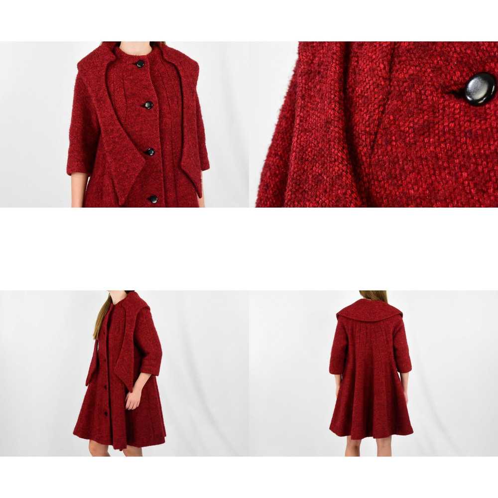 Vintage 50s Vintage Red Textured Wool Swing Coat … - image 4