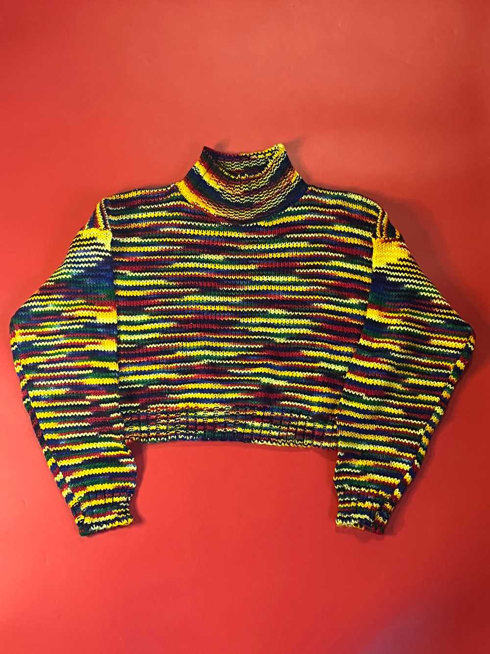 70’s Rainbow Knit Crop Top Sweater - image 1