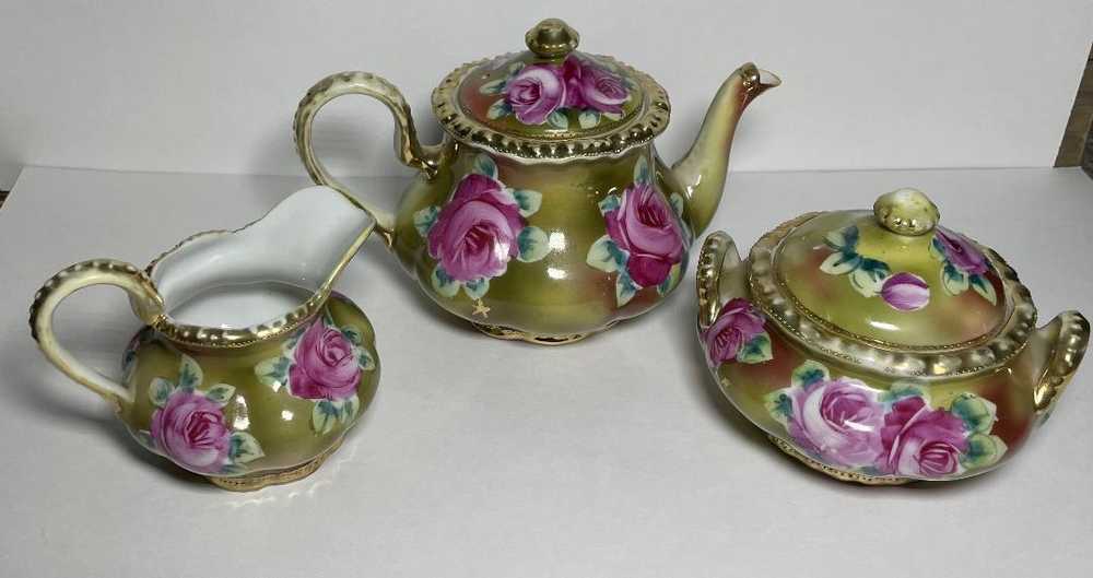 Vintage Mid Century Floral Teapot, Cream, Sugar S… - image 1