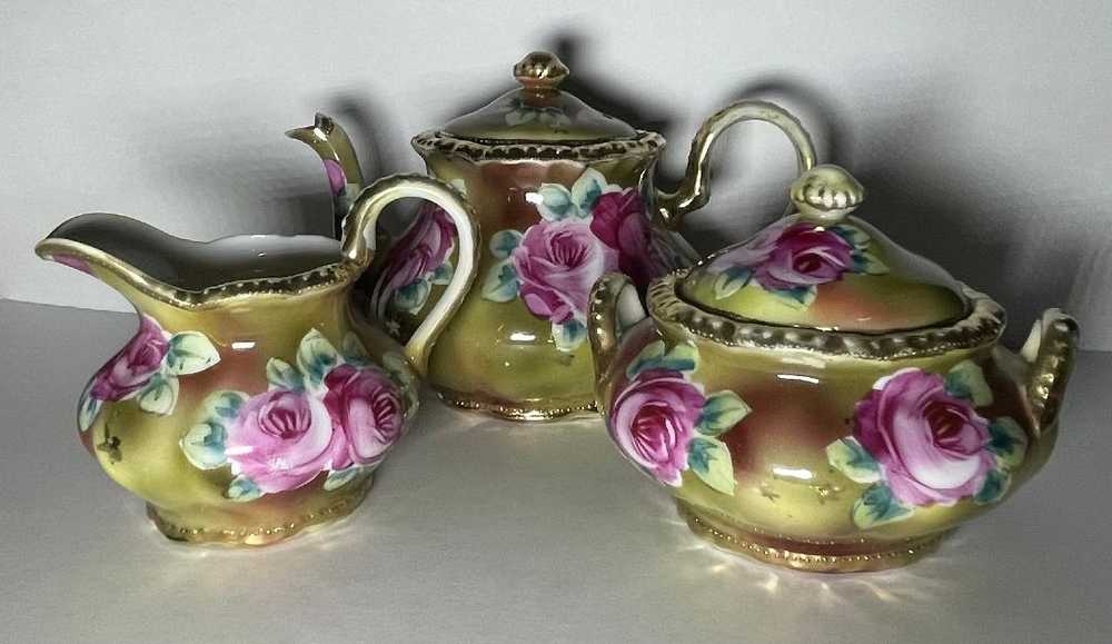 Vintage Mid Century Floral Teapot, Cream, Sugar S… - image 2