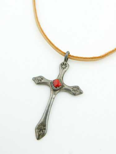 Sterling & Coral Native American Cross - image 1