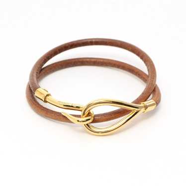 Hermes Jumbo Choker Bracelet Leather GP Brown Gold - image 1