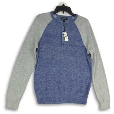 NWT Express Mens Blue Gray Knitted Long Sleeve He… - image 1