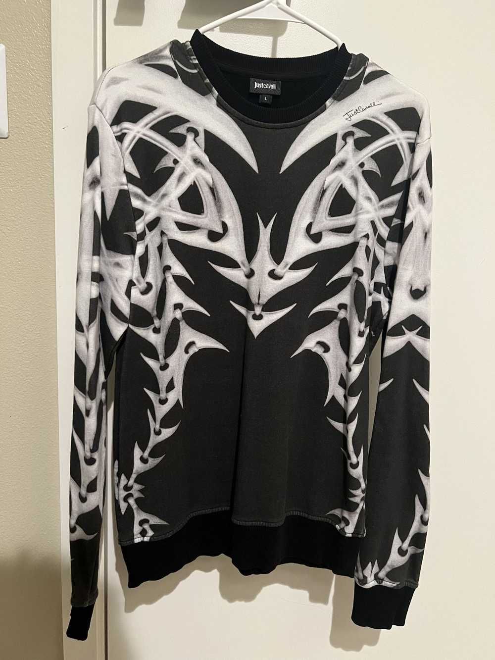 Just Cavalli Black White Graphic Cotton Crew Neck… - image 1