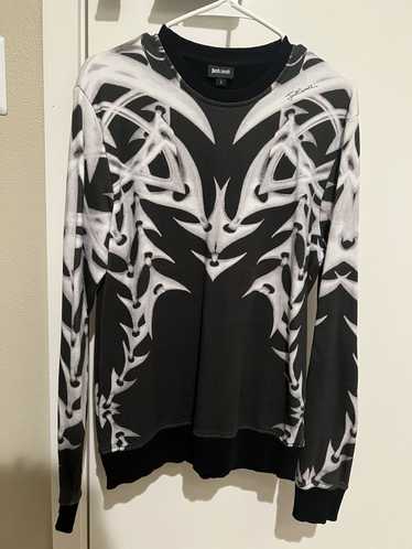 Just Cavalli Black White Graphic Cotton Crew Neck 