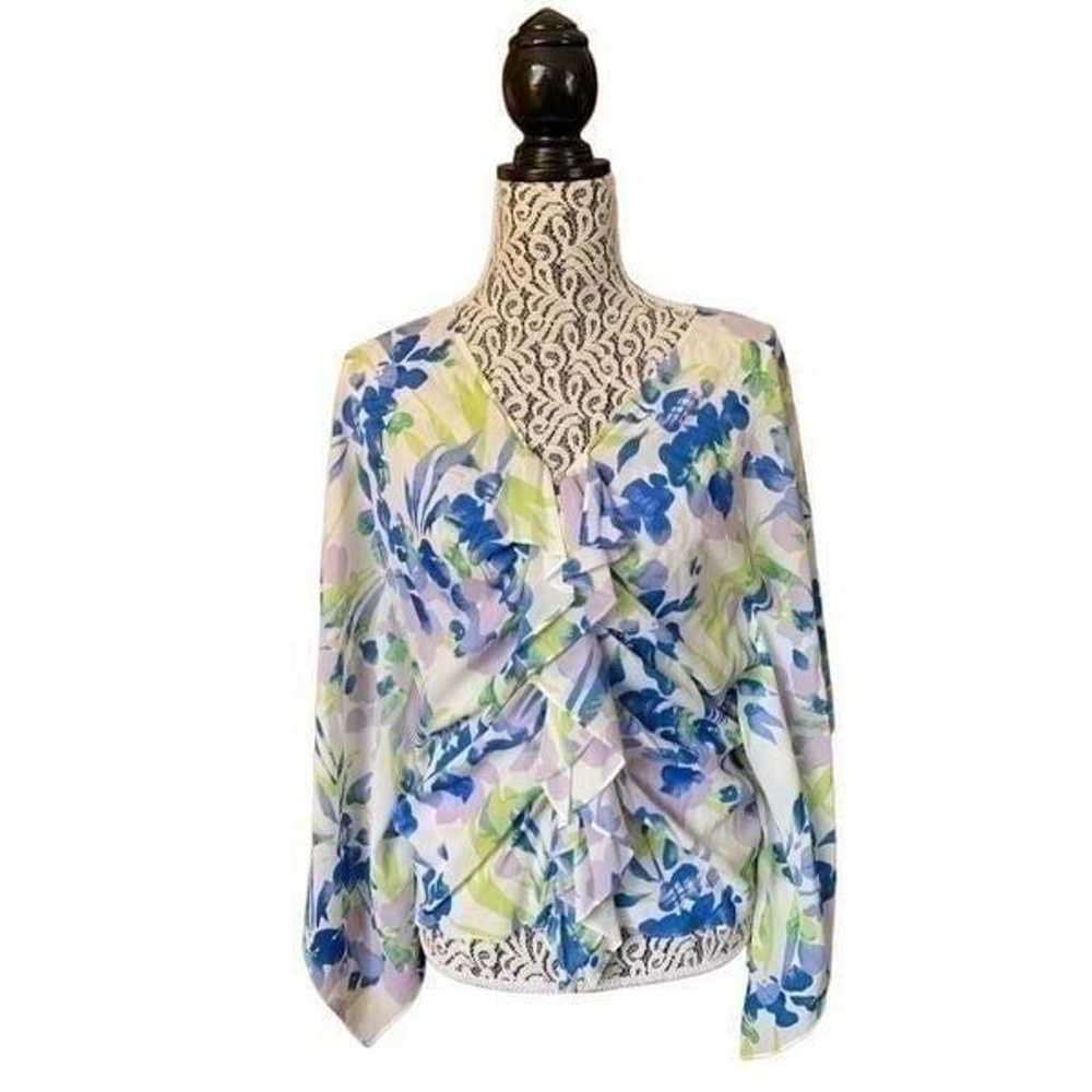 St. John Vintage Silk Blend Floral Poncho Blouse … - image 3
