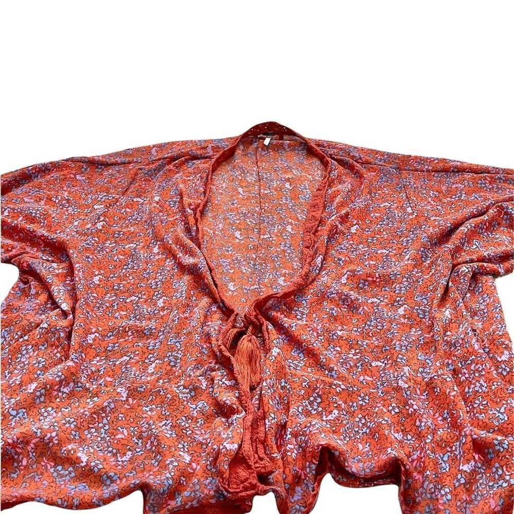 Free People Lola Floral "True Red" Tie Front Kimo… - image 2