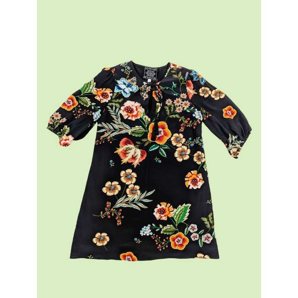 Johnny Was Dress XS Zorya 100% Silk Black Floral … - image 2