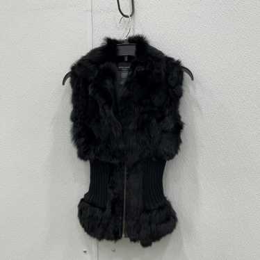 Guess Jeans Womens Black Sleeveless Rabbit Fur Fu… - image 1