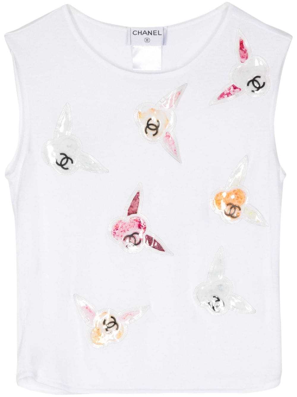 CHANEL Pre-Owned 2000s camellia patches tank top … - image 1