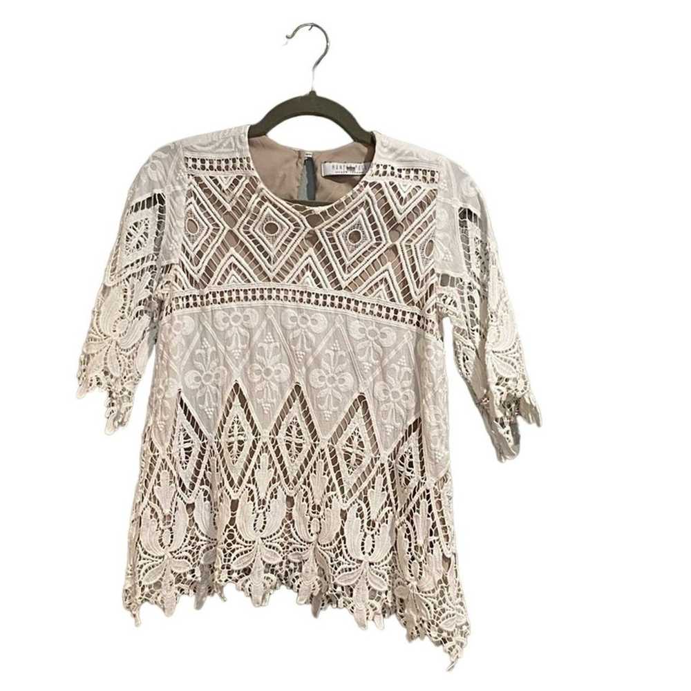 Hunter Bell Ivory Lace Fawn Short Sleeve Blouse S… - image 2