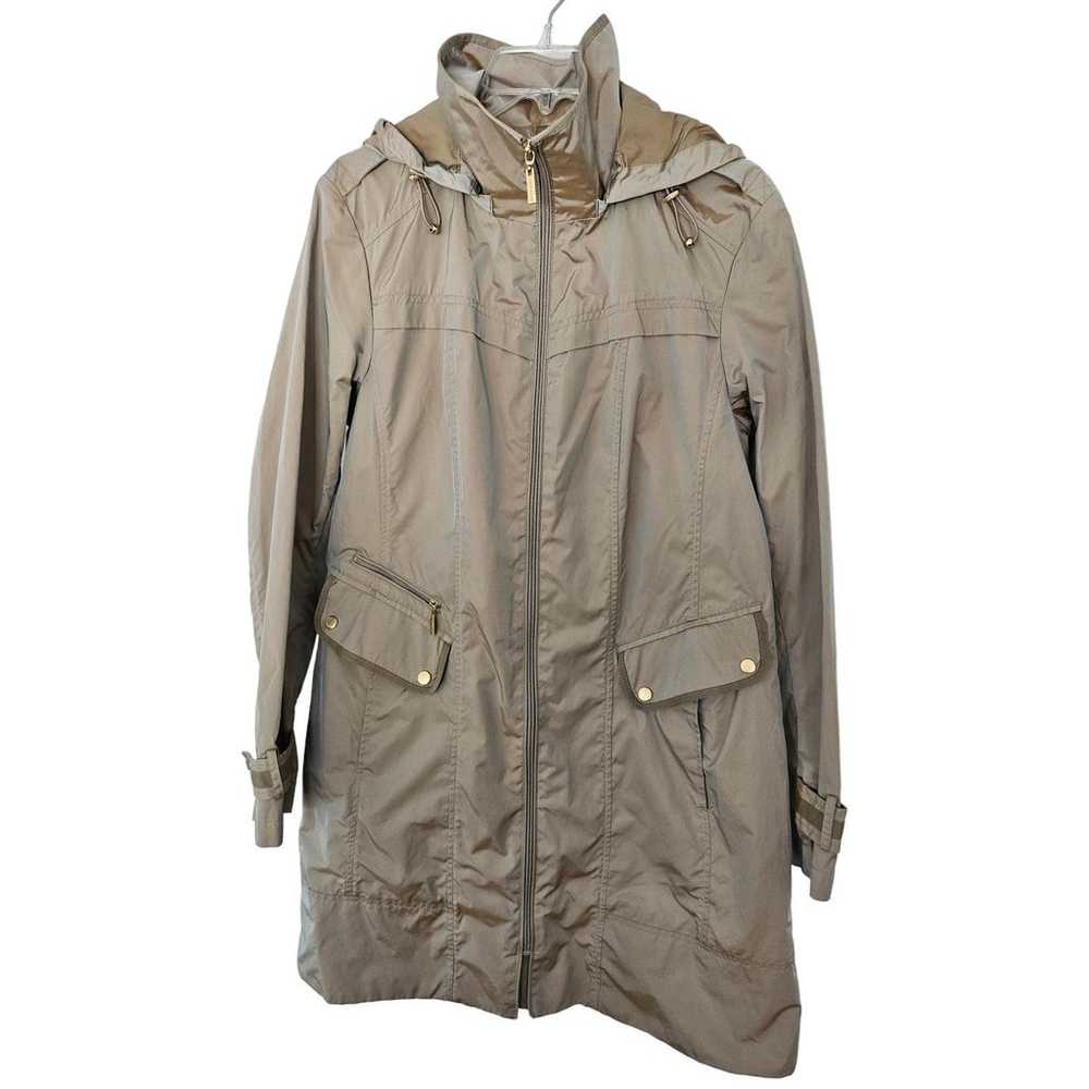 Cole Haan Brown Iridescent Hooded Long Rain Jacke… - image 1