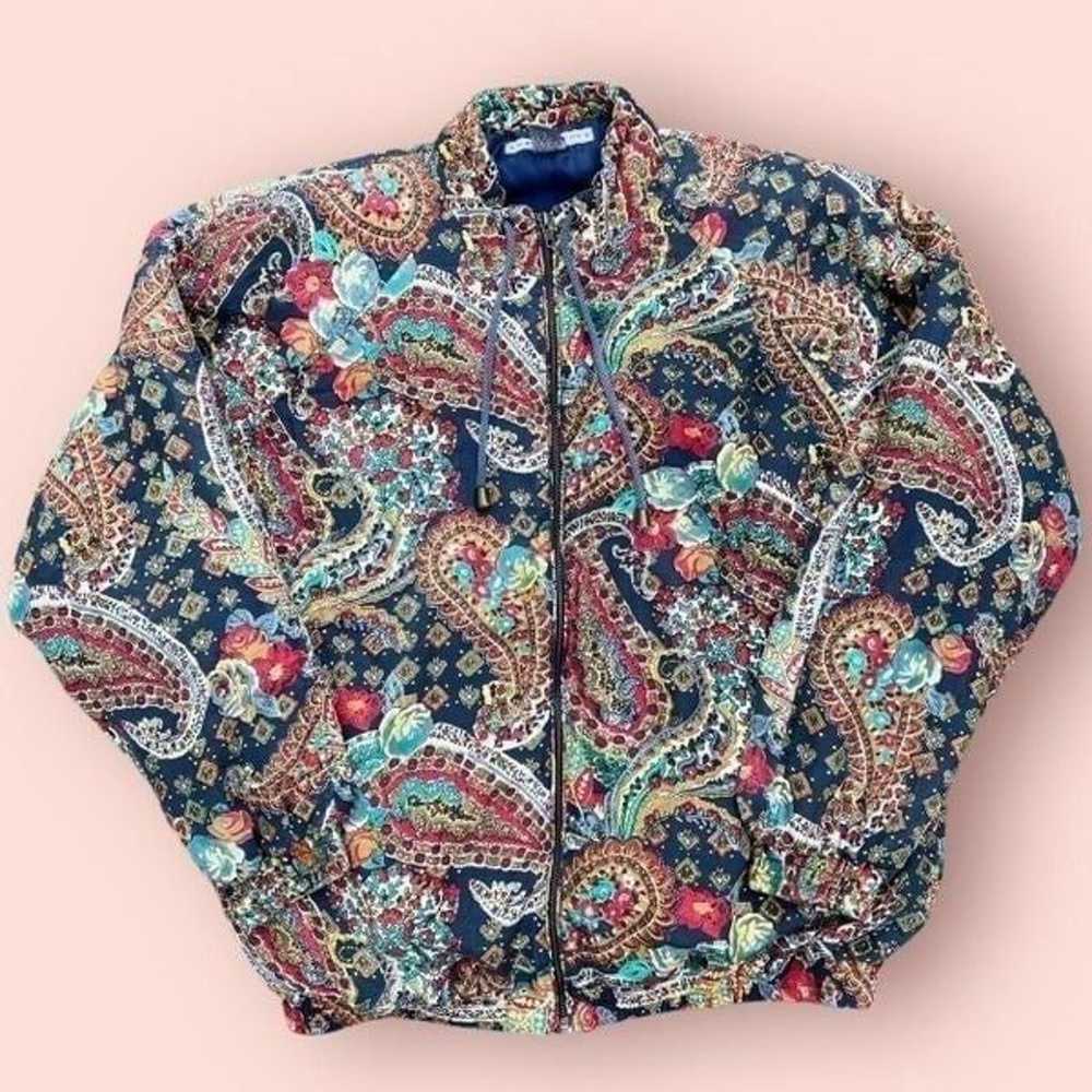 vintage 1990s paisley and floral silk jacket - image 1