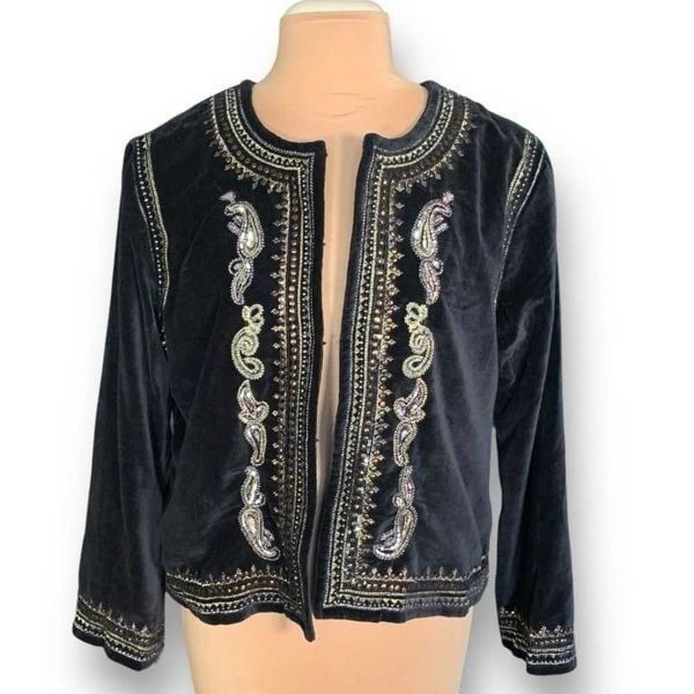 Indigo Moon Collarless Blazer Jacket Black Velvet… - image 10