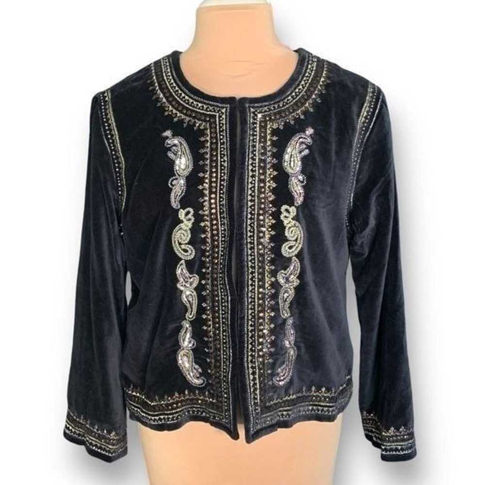 Indigo Moon Collarless Blazer Jacket Black Velvet… - image 1