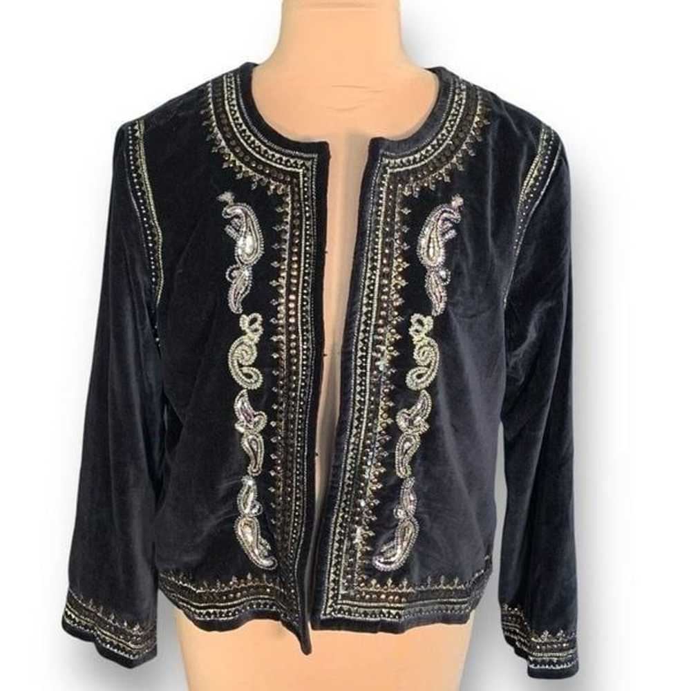 Indigo Moon Collarless Blazer Jacket Black Velvet… - image 3
