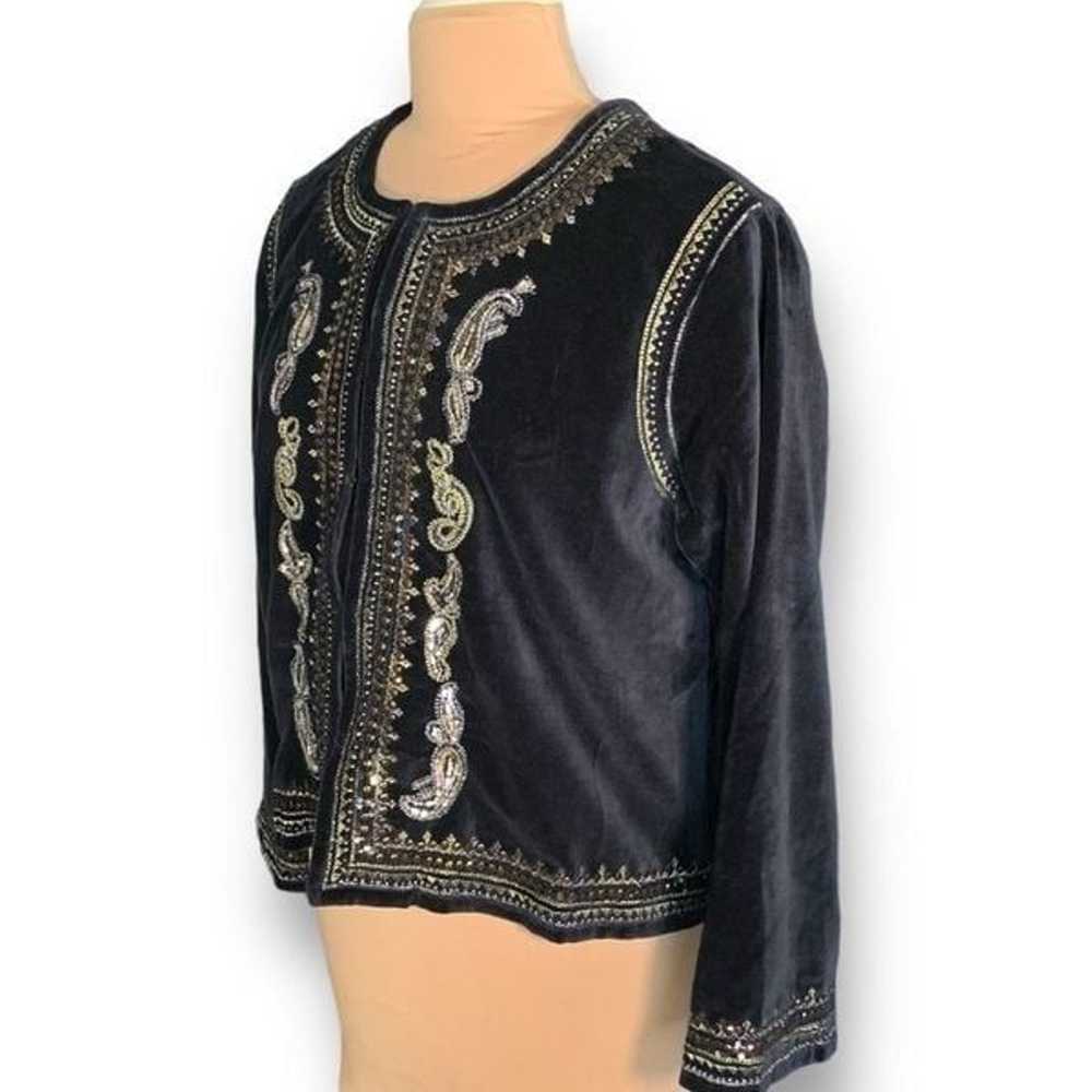 Indigo Moon Collarless Blazer Jacket Black Velvet… - image 6