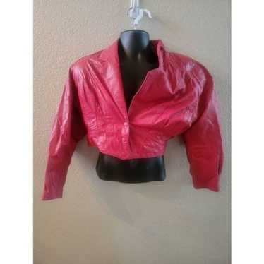 Vintage chia cropped candy apple red leather jacke