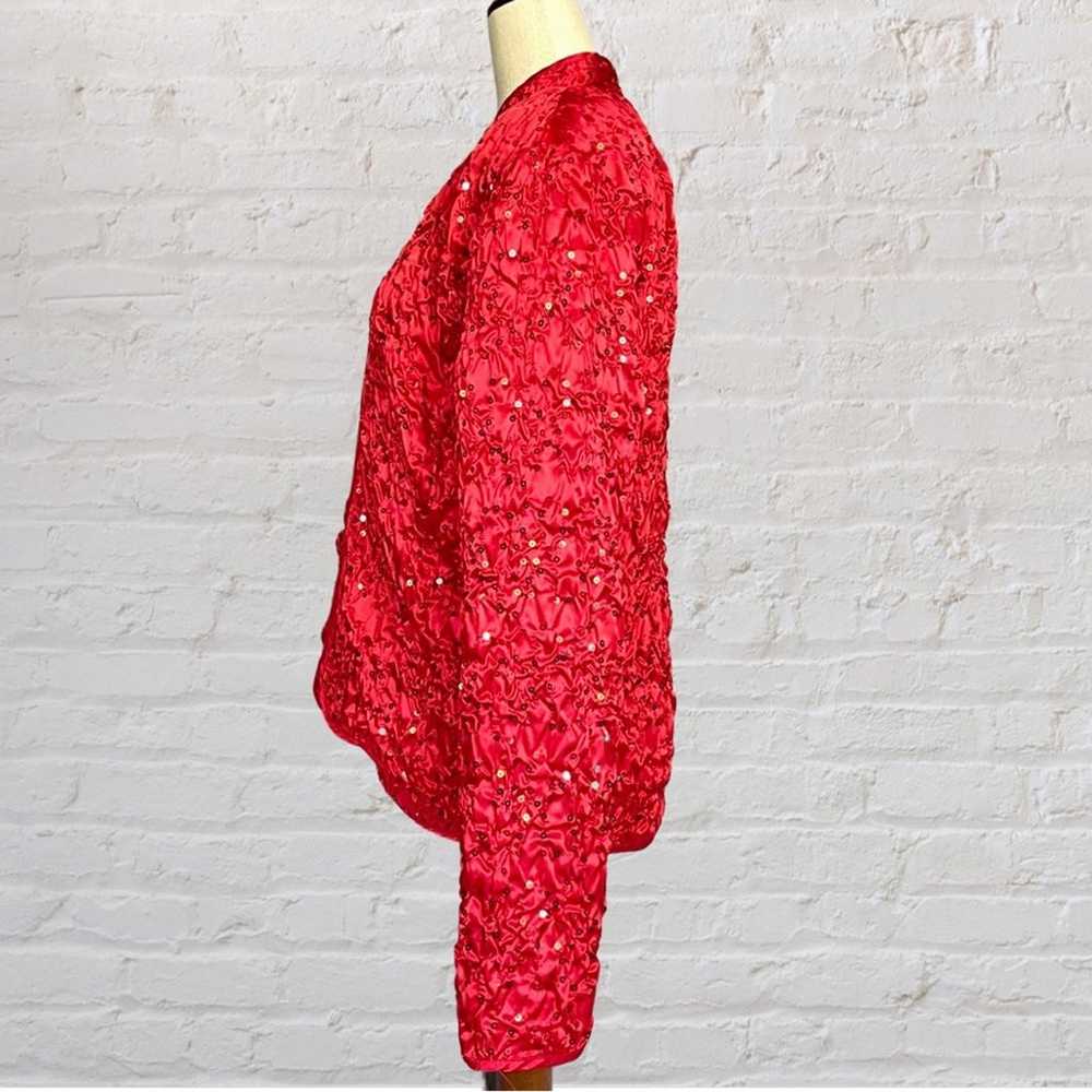Vintage Red Sequin Satin Bomber Jacket  | Metalli… - image 2