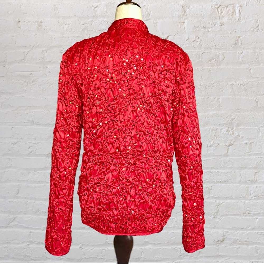 Vintage Red Sequin Satin Bomber Jacket  | Metalli… - image 3