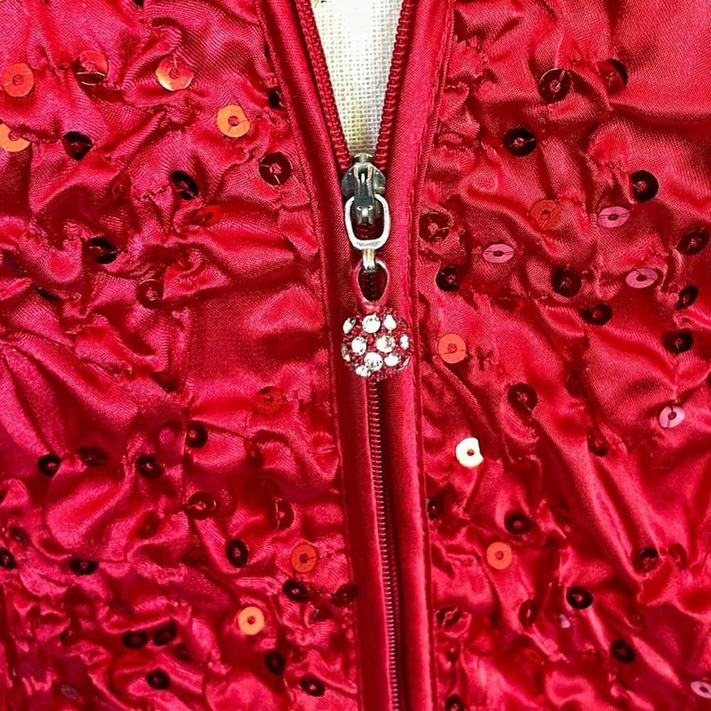 Vintage Red Sequin Satin Bomber Jacket  | Metalli… - image 6
