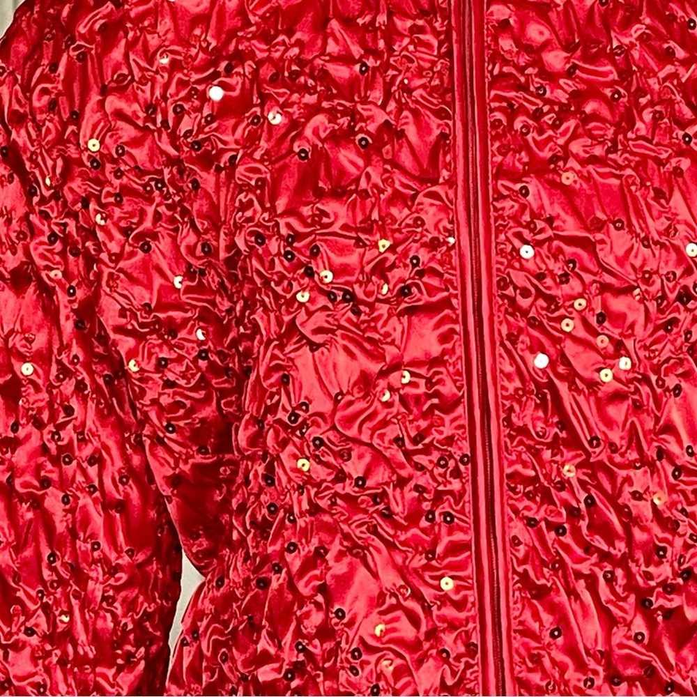 Vintage Red Sequin Satin Bomber Jacket  | Metalli… - image 8