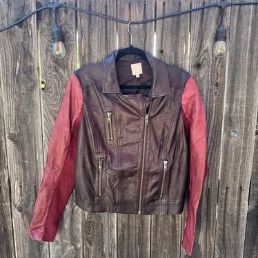 Halogen Colorblock Leather Moto Jacket - image 1