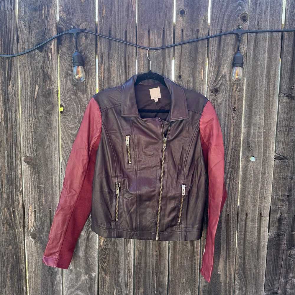 Halogen Colorblock Leather Moto Jacket - image 2