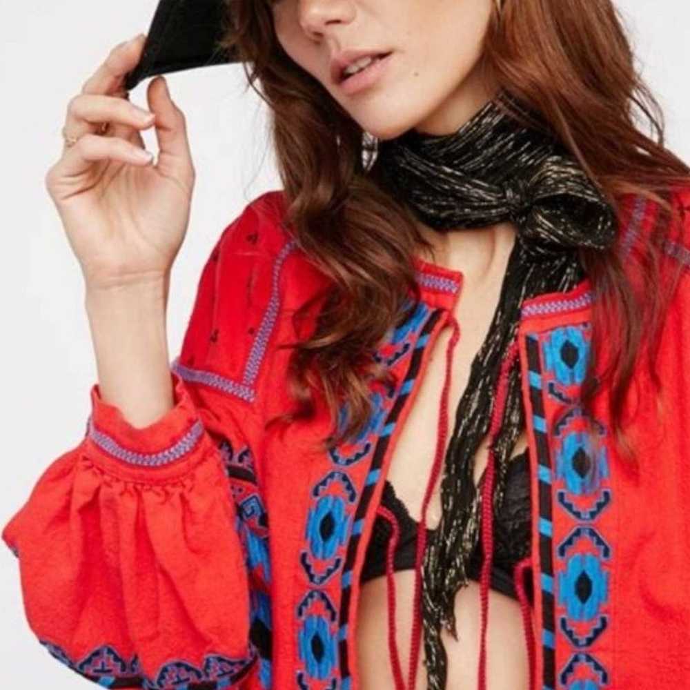 Free People Swingy Embroidered Tie Front Jacket - image 11