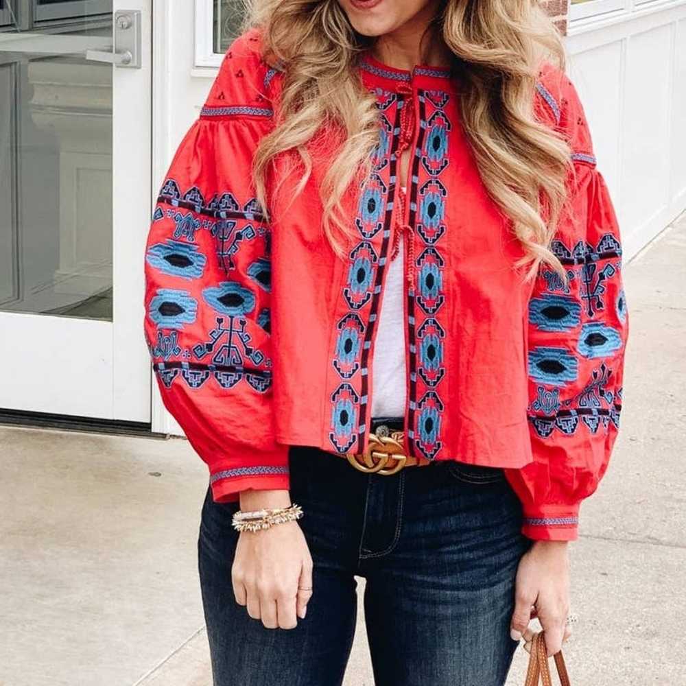 Free People Swingy Embroidered Tie Front Jacket - image 2