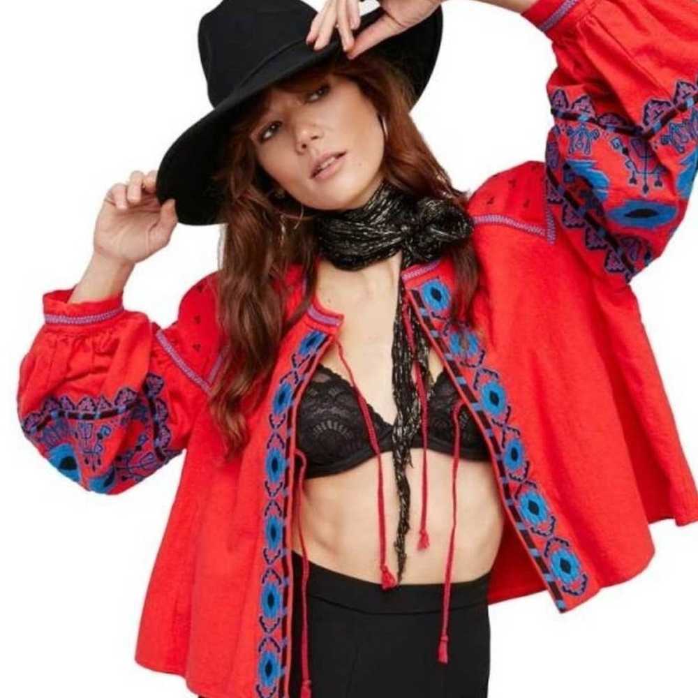 Free People Swingy Embroidered Tie Front Jacket - image 4