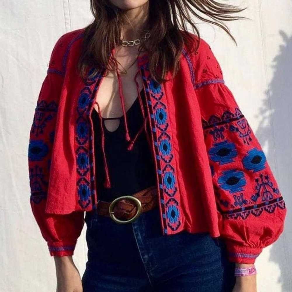 Free People Swingy Embroidered Tie Front Jacket - image 8