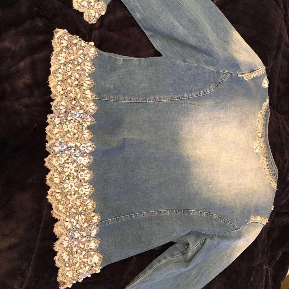 Tesoro Moda Jean Jacket with Lace, Beads, Bling, … - image 3