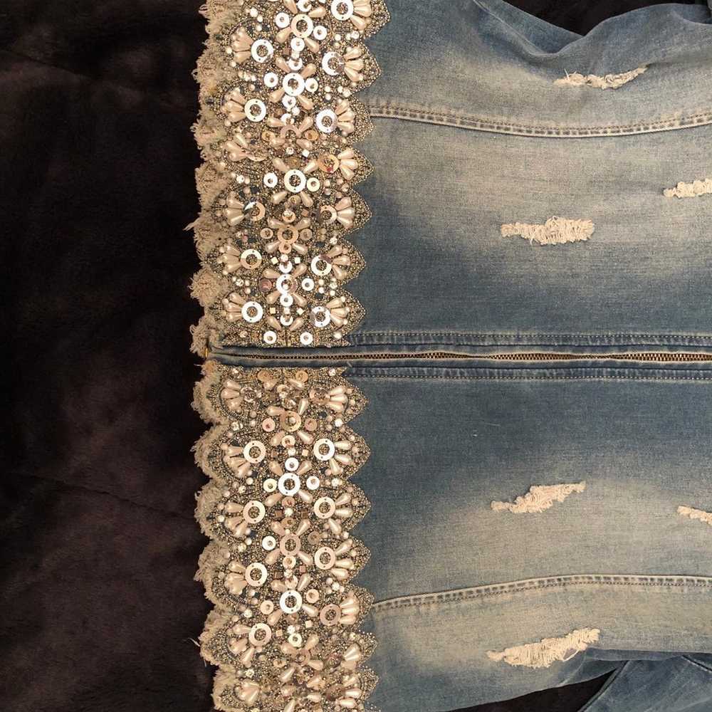 Tesoro Moda Jean Jacket with Lace, Beads, Bling, … - image 5