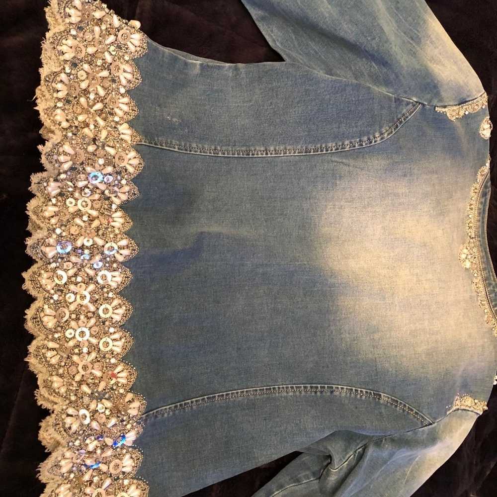 Tesoro Moda Jean Jacket with Lace, Beads, Bling, … - image 7