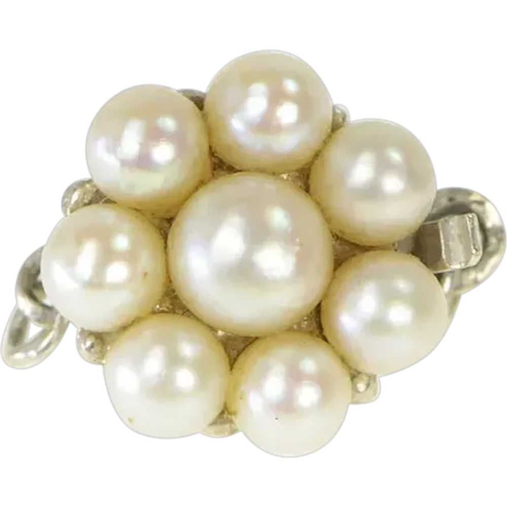 14K 1950's Pearl Vintage Round Cluster Clasp Whit… - image 1