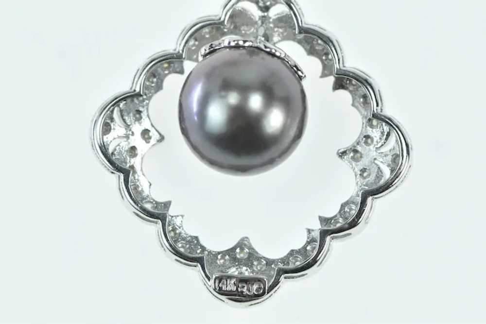 14K 10.5mm Black Pearl Scalloped Diamond Ornate P… - image 3