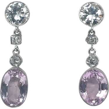 Edwardian Platinum Diamond and Pink Topaz Earring