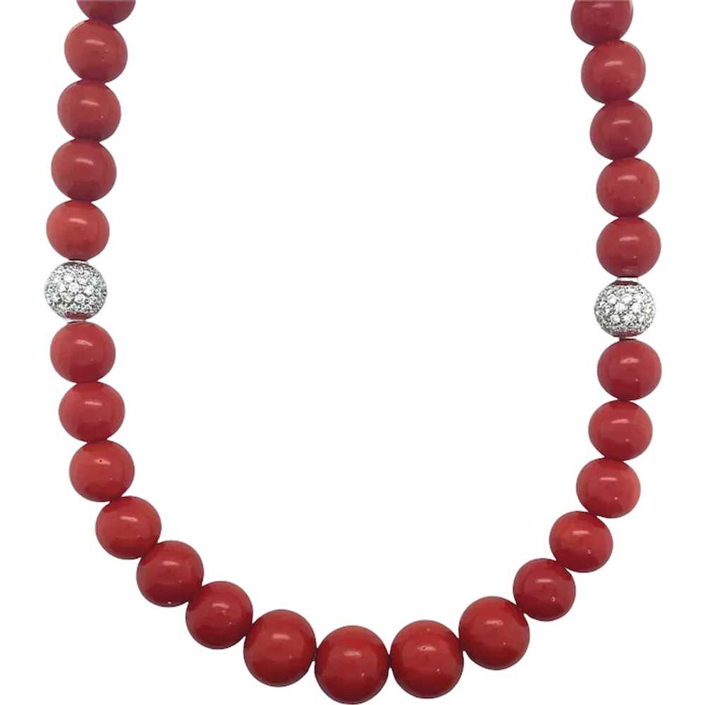 14K White Gold Coral and Diamond Necklace - image 1