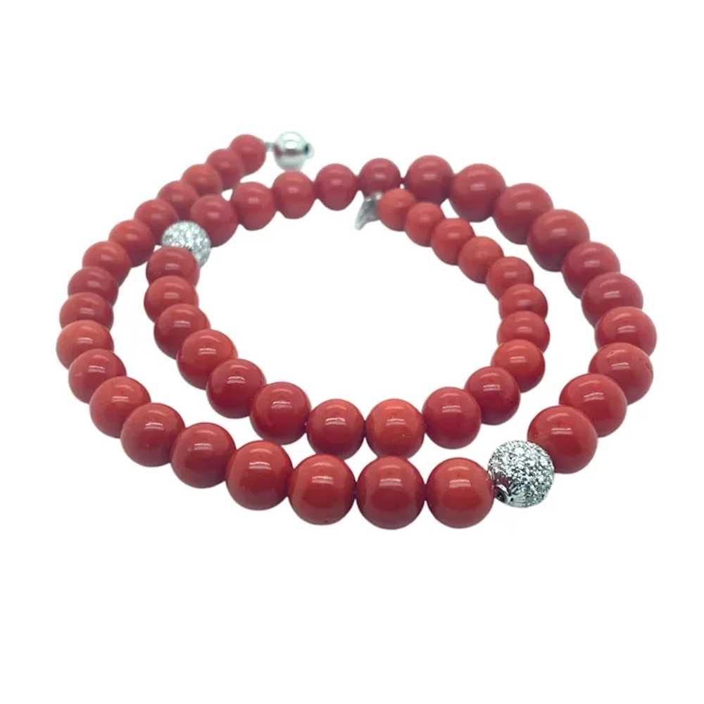 14K White Gold Coral and Diamond Necklace - image 2
