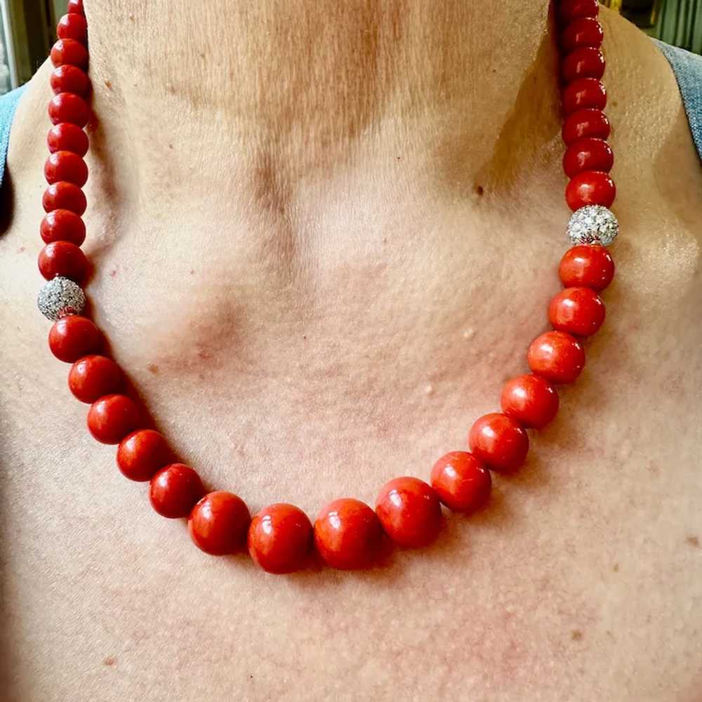 14K White Gold Coral and Diamond Necklace - image 4