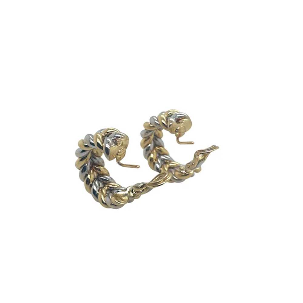 18K Yellow and White Gold Hoop Earrings - image 3